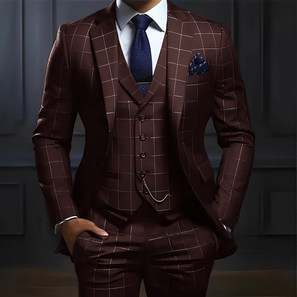 Plaid Men's suit 3 piece Suit Formal Business Work Clothes
