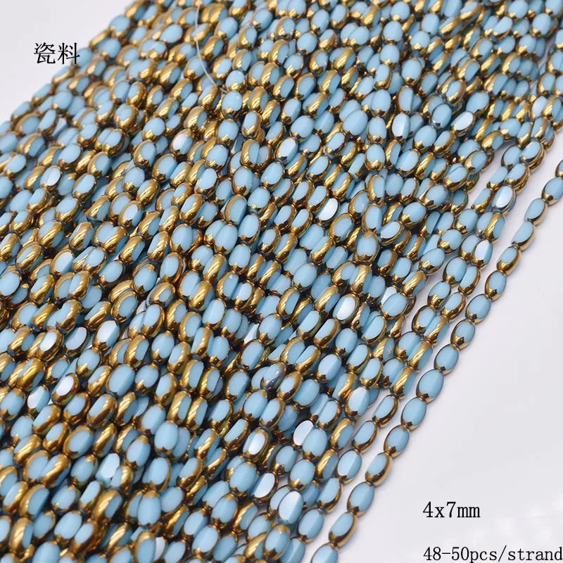 4x7mm 50pcs/lot Briolette Oval Glass Beads Plating Gold Color Crystal
