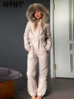 Warm Hooded Fur Splicing Ski Suit Women's