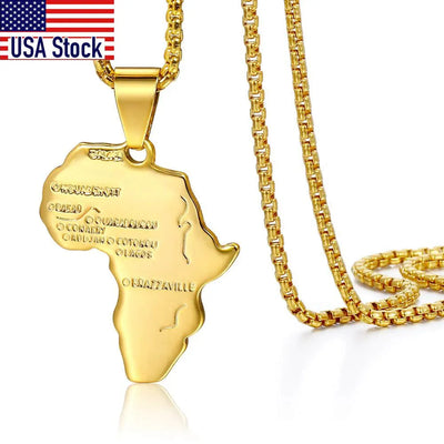 Africa Map Pendant Necklace for Men Women Stainless Steel Jewelry - Lady Vals Vanity