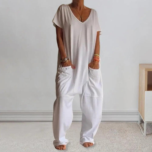 Women Loose Jumpsuit Versatile Women's V-neck Jumpsuit Stylish