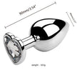 3PCS S/M/L Metal Anal Plug Butt Plug with heart-shaped crystal detail, measuring 90mm by 40mm and weighing 163g.