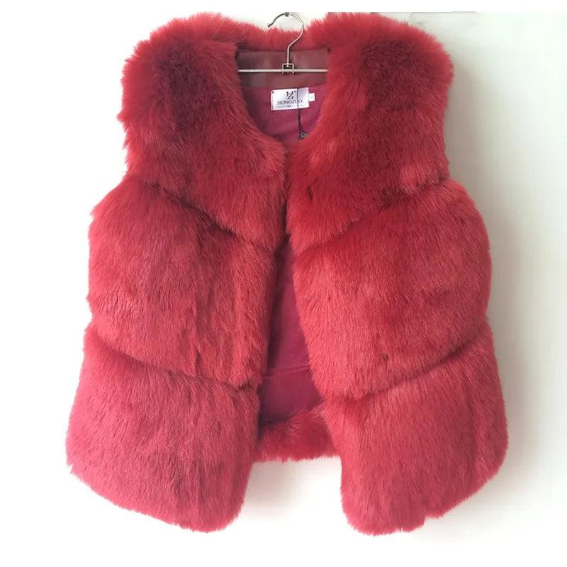 ZADORIN 3XL Autumn Winter Thick Warm Faux Fox Fur Vest Women High Quality Fashion V-Neck Short Fur Coat Female Fur Waistcoat - Lady Vals Vanity