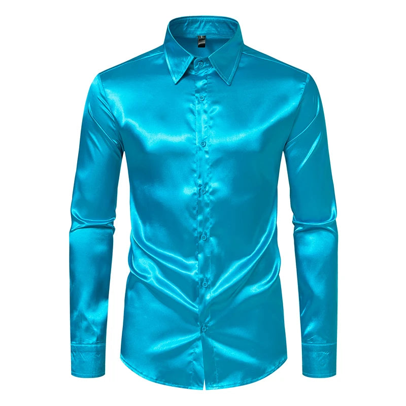 Men's Black Satin Luxury Dress Shirts