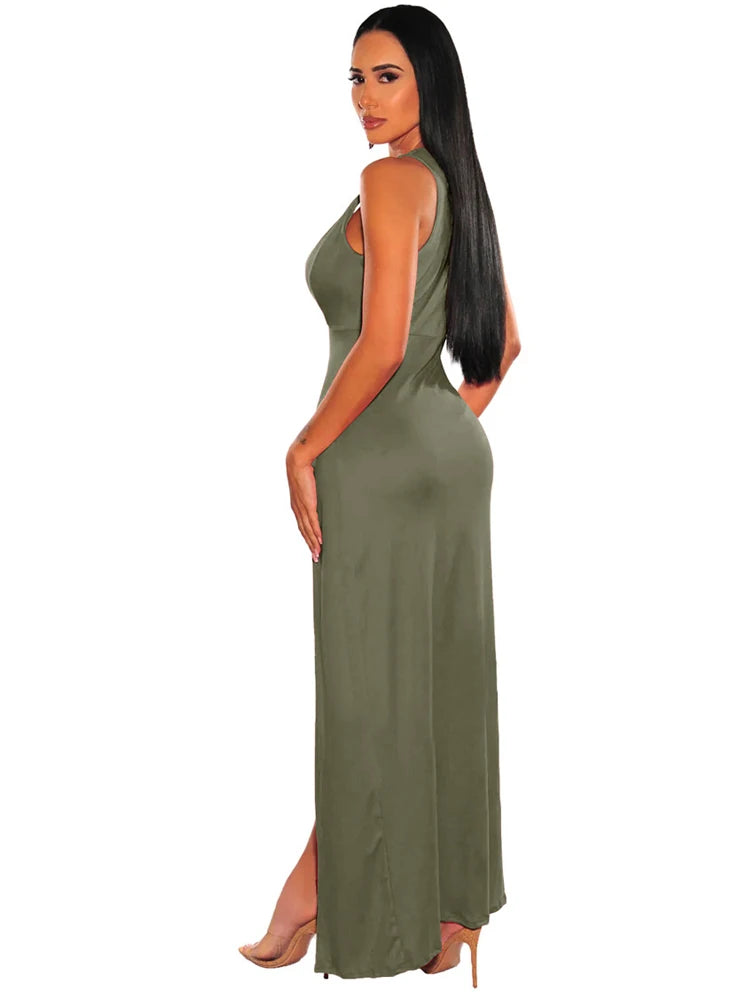 Sexy Deep V Neck High Split Bodycon Cocktail Party Maxi Dress
