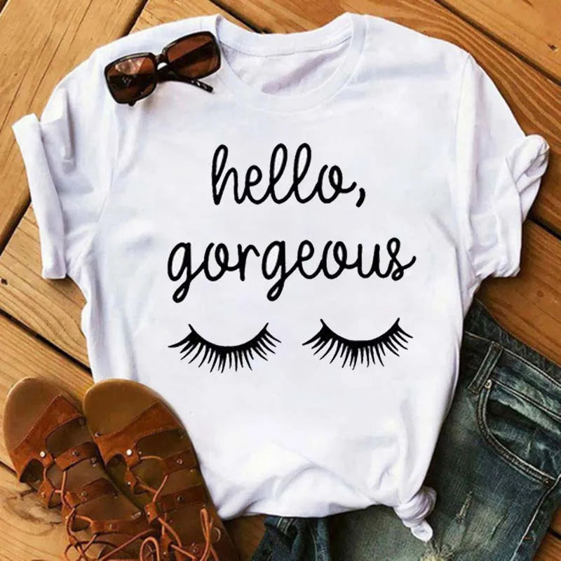 Kawaii Fashion Graphic Women Tops Eyelashes