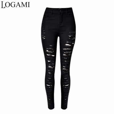 Ripped Jeans For Women Black Ripped Jeans Sexy Distressed Jeans Skinny High Waist Elastic Pencil Denim Trousers - Lady Vals Vanity