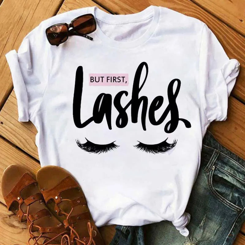 Kawaii Fashion Graphic Women Tops Eyelashes