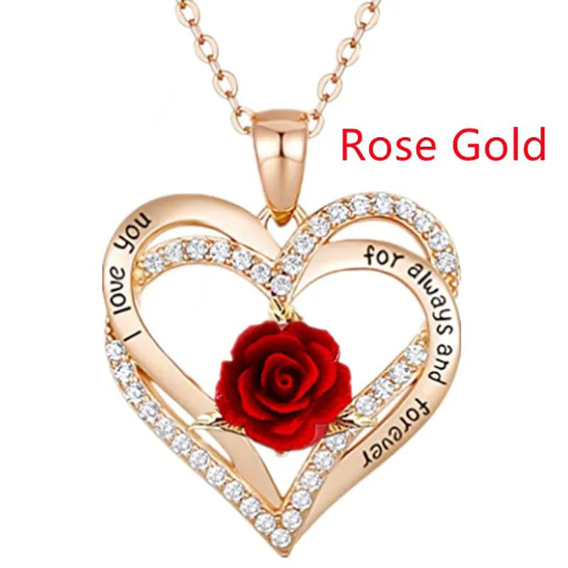 Fashion Income Rose Flower Pendant Necklace Anniversary
