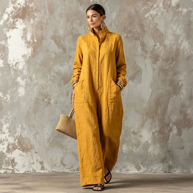 Women's Spring Autumn Long Sleeved Jumpsuit With Pockets