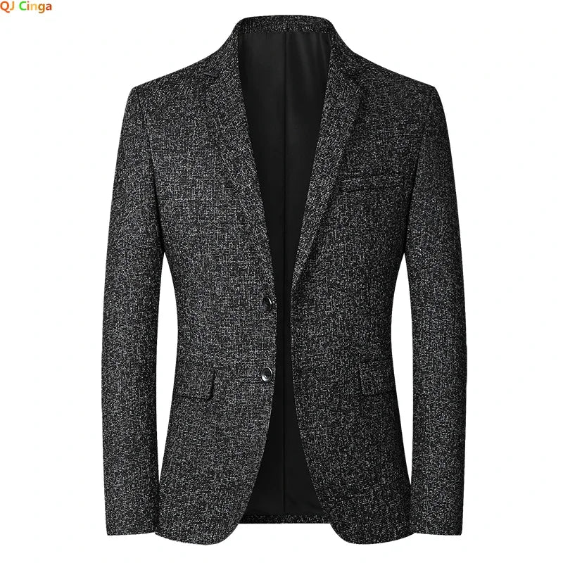 Minimalist men's V-neck blazer, Asian sizing, double-breasted