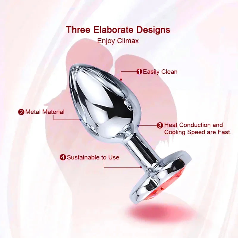 3PCS S/M/L Metal Anal Plug Butt Plug showcasing three elaborate designs for enjoyment.