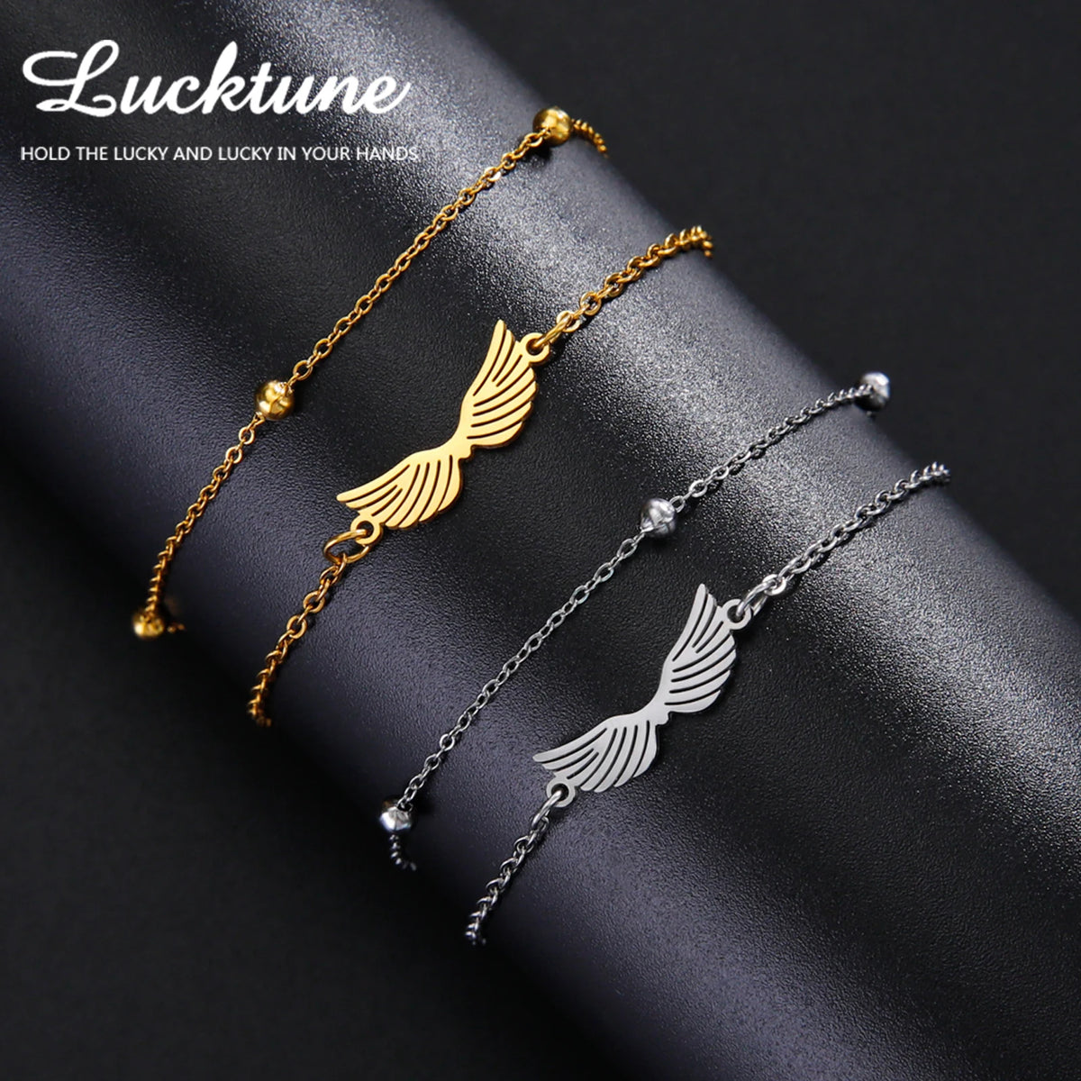 Lucktune Angel Wing Pendant Bracelet for Women Stainless Steel