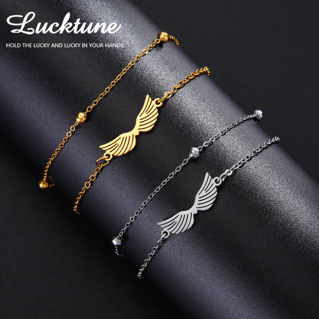 Lucktune Angel Wing Pendant Bracelet for Women Stainless Steel