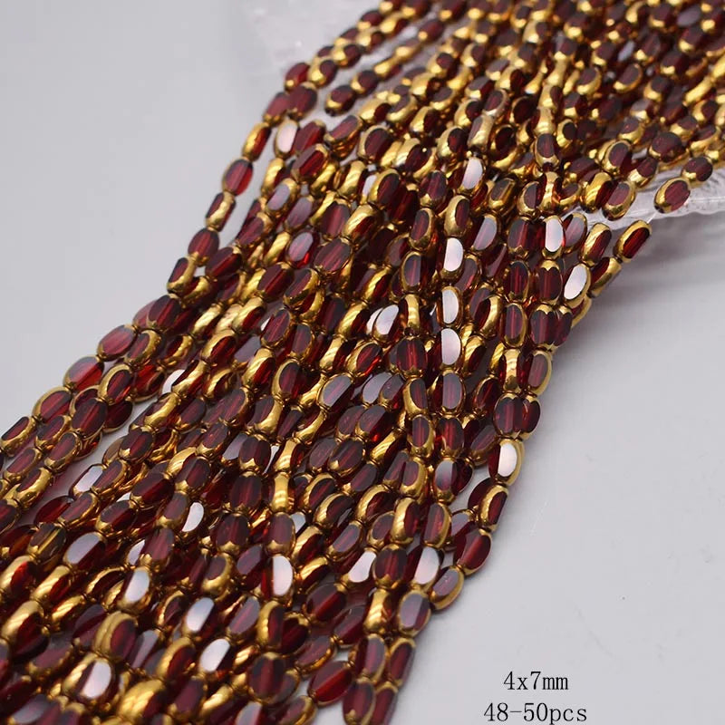 4x7mm 50pcs/lot Briolette Oval Glass Beads Plating Gold Color Crystal