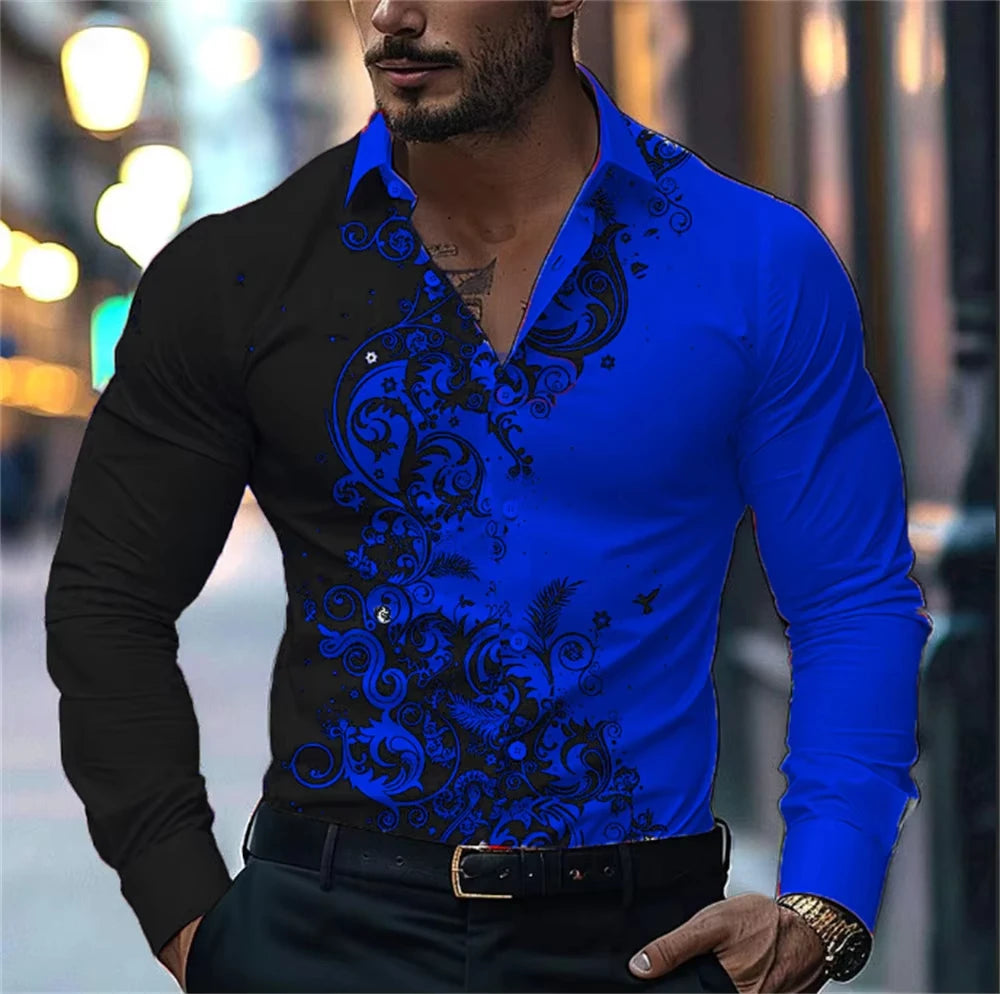Men'S Stylish Red Floral Print Dress Shirt - Casual