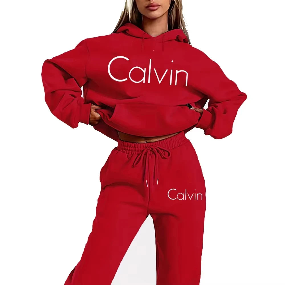 Men Women Printed Hoodie 2‑Piece Tracksuit, Casual