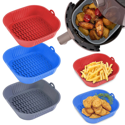 Silicone Air Fryer Pot Tray Food Safe Reusable Square BBQ Barbecue Pad Plate Airfryer Oven Baking Mold Basket Pan for Kitchen - IM PERKY Boutique