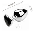 3PCS S/M/L Metal Anal Plug Butt Plug - shiny, heart-shaped design with dimensions and weight indicated