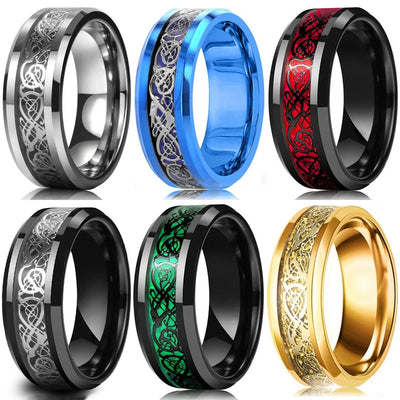 10 Colors 8mm Men's Stainless Steel Celtic Dragon Ring Inlay Red Green Black Carbon Fiber ring Wedding Band Jewelry Size 6-13 - IM PERKY Boutique