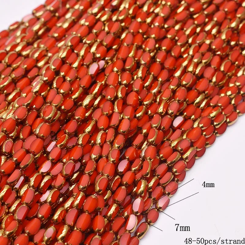 4x7mm 50pcs/lot Briolette Oval Glass Beads Plating Gold Color Crystal