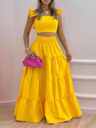 2024 Fashion Dress 2 Piece Set Women Casual Top And Maxi Skirt Sets Female - IM PERKY Boutique