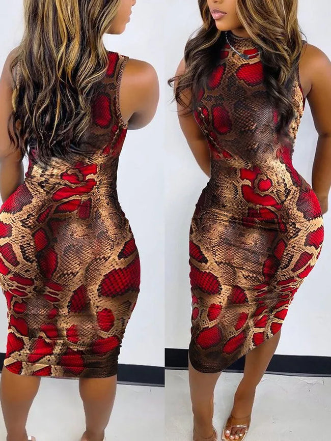 Elegant Women's Round Neck Bodycon Midi Dress
