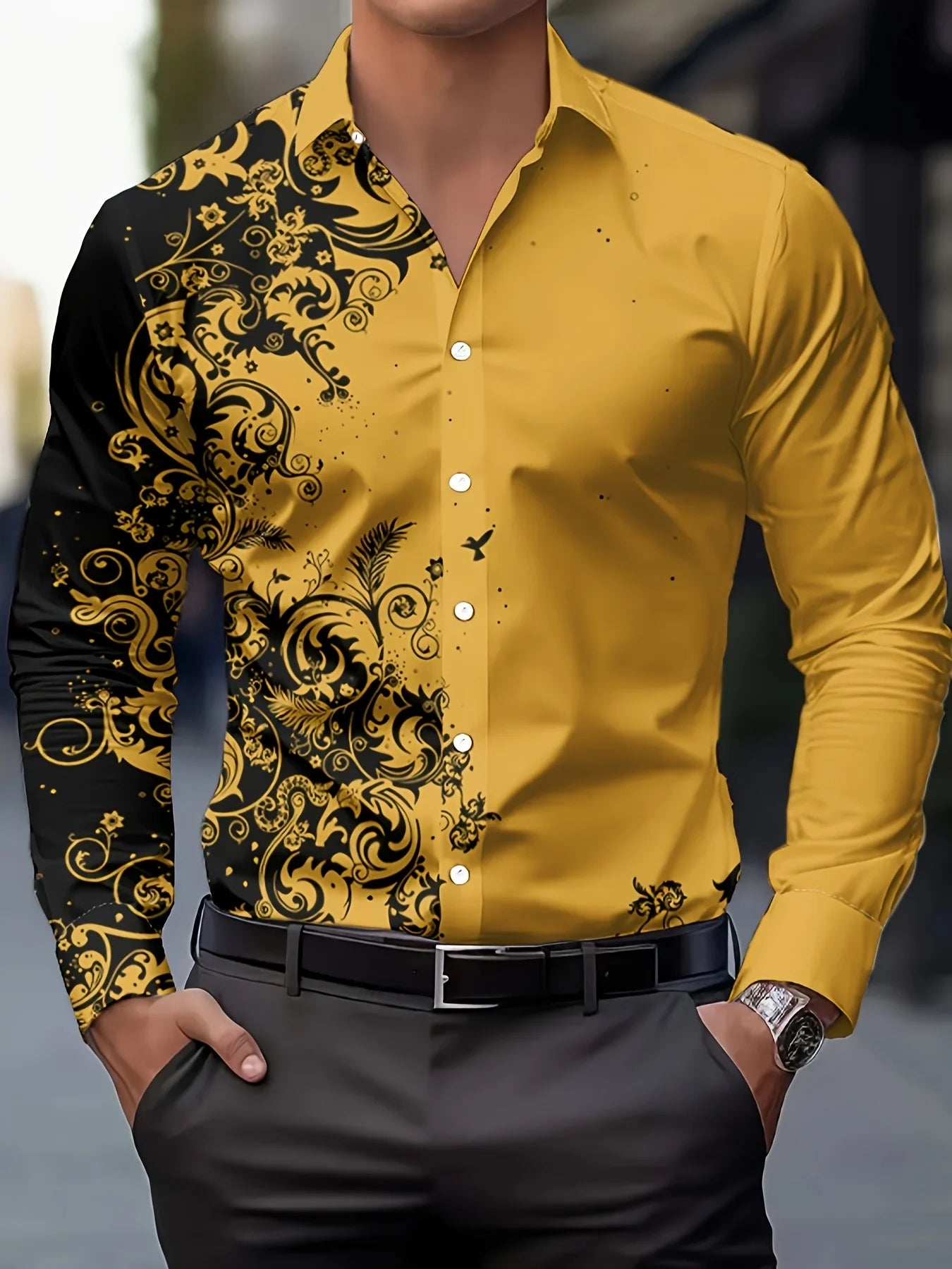 Men'S Stylish Red Floral Print Dress Shirt - Casual