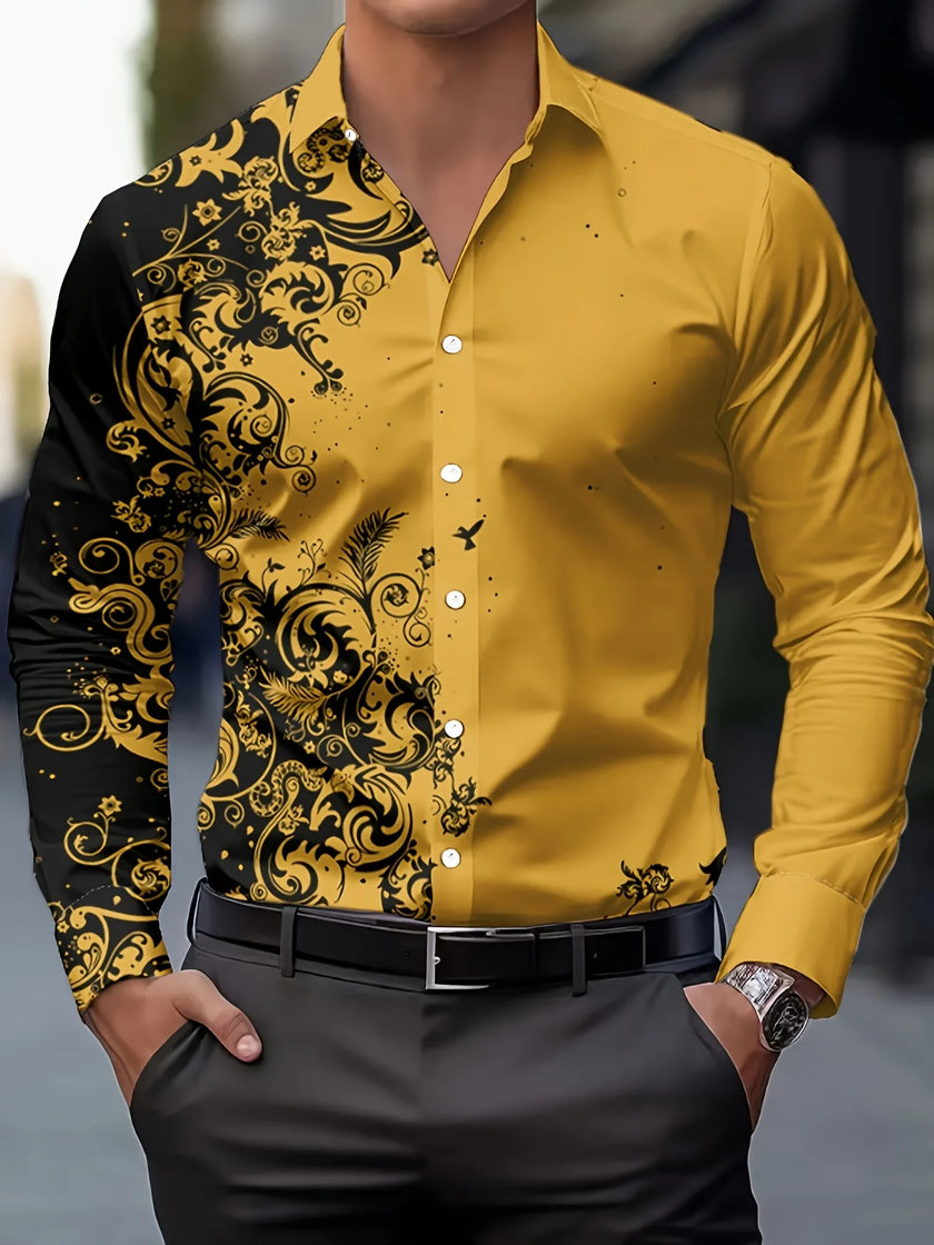 Men'S Stylish Red Floral Print Dress Shirt - Casual