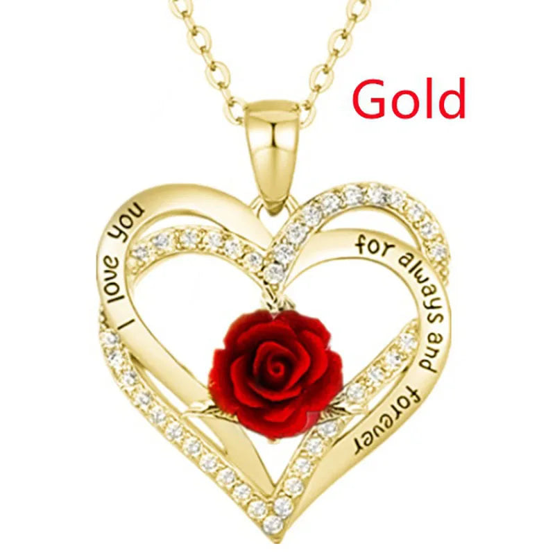Fashion Income Rose Flower Pendant Necklace Anniversary
