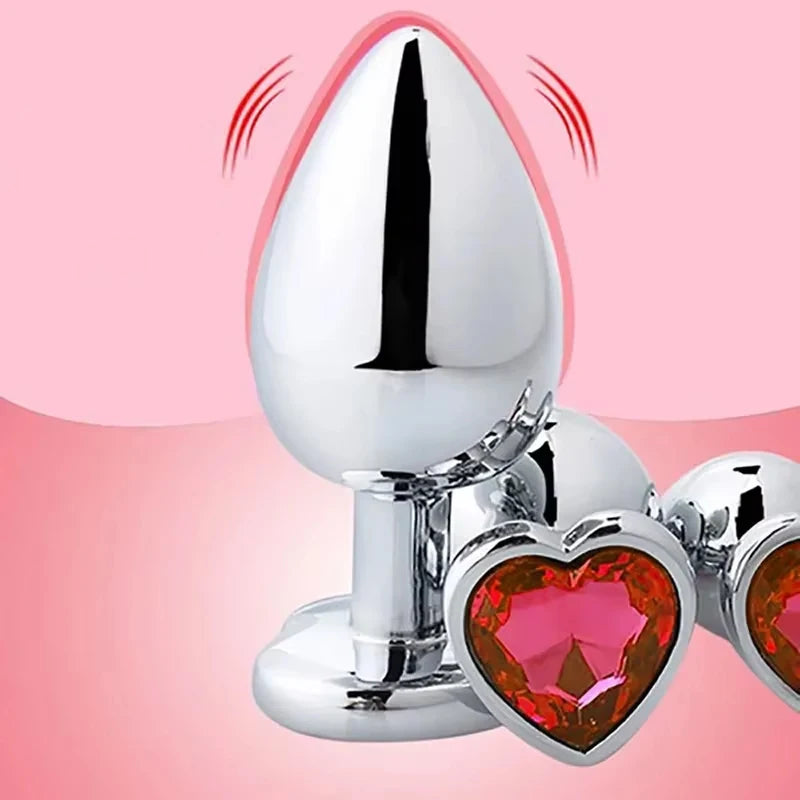 3PCS S/M/L Metal Anal Plug Butt Plug with heart-shaped decorations and shiny finish