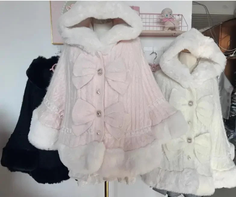 Japanese Liz Sweet Princess Faux Rabbit Fur Cape Coat