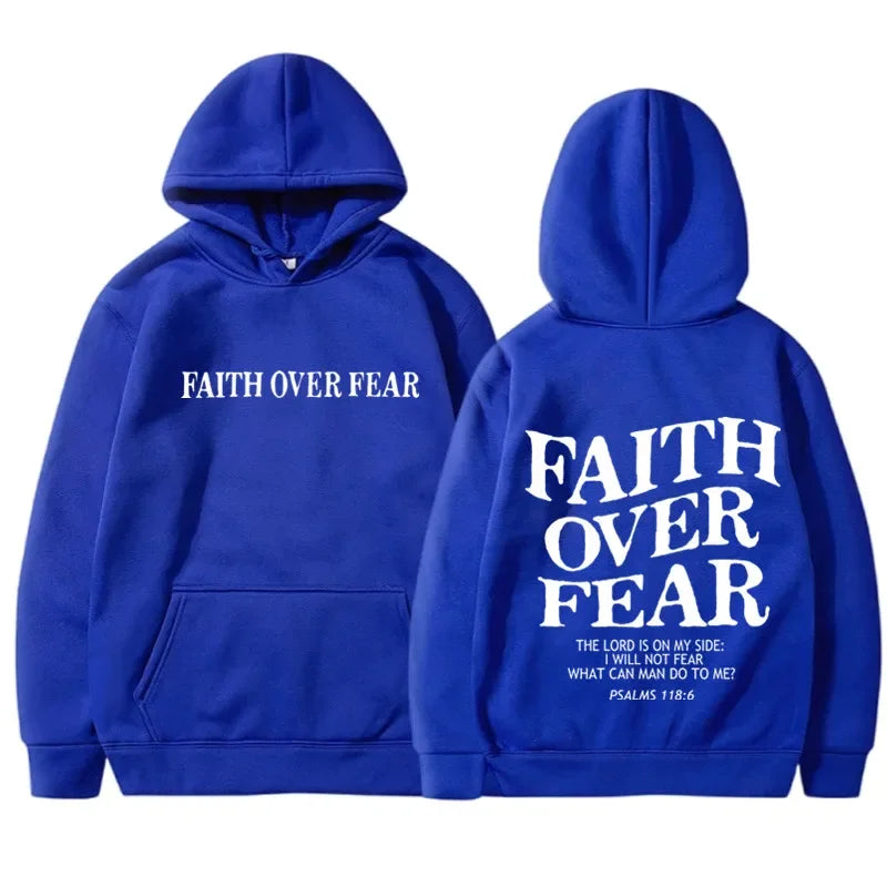 FAITH OVER FEAR Print Hoodies for Men Women Casual