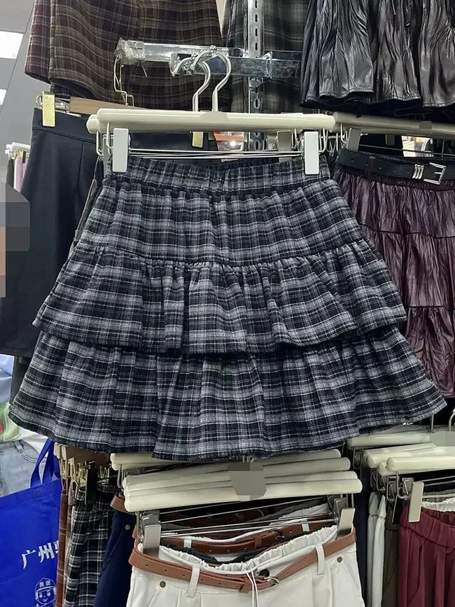 Y2k Cute Ruffled Plaid Skirt Punk Rock Subculture