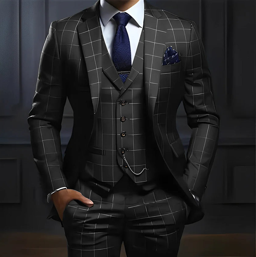 Plaid Men's suit 3 piece Suit Formal Business Work Clothes