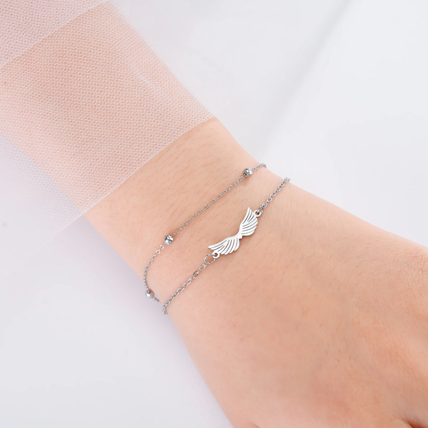 Lucktune Angel Wing Pendant Bracelet for Women Stainless Steel
