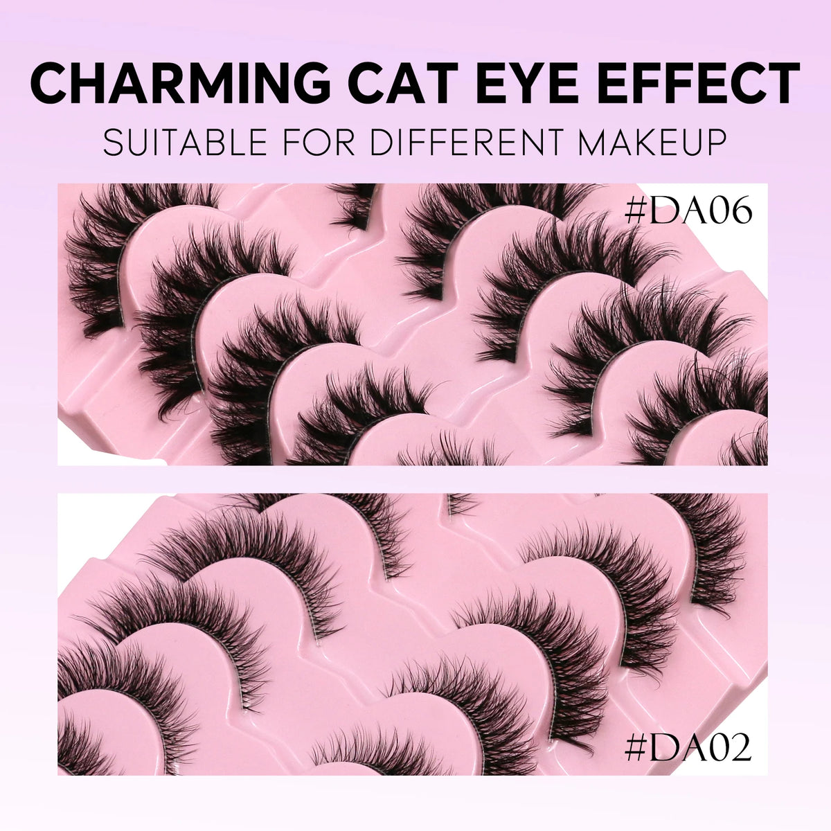 LASVIREY Fluffy Cat Eye Lashes Natural Mink showcasing charming cat eye effect for different makeup styles.