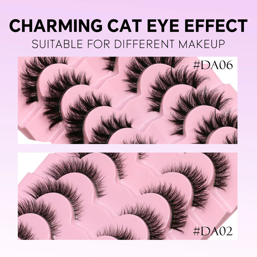 LASVIREY Fluffy Cat Eye Lashes Natural Mink showcasing charming cat eye effect for different makeup styles.