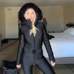 Warm Hooded Fur Splicing Ski Suit Women's