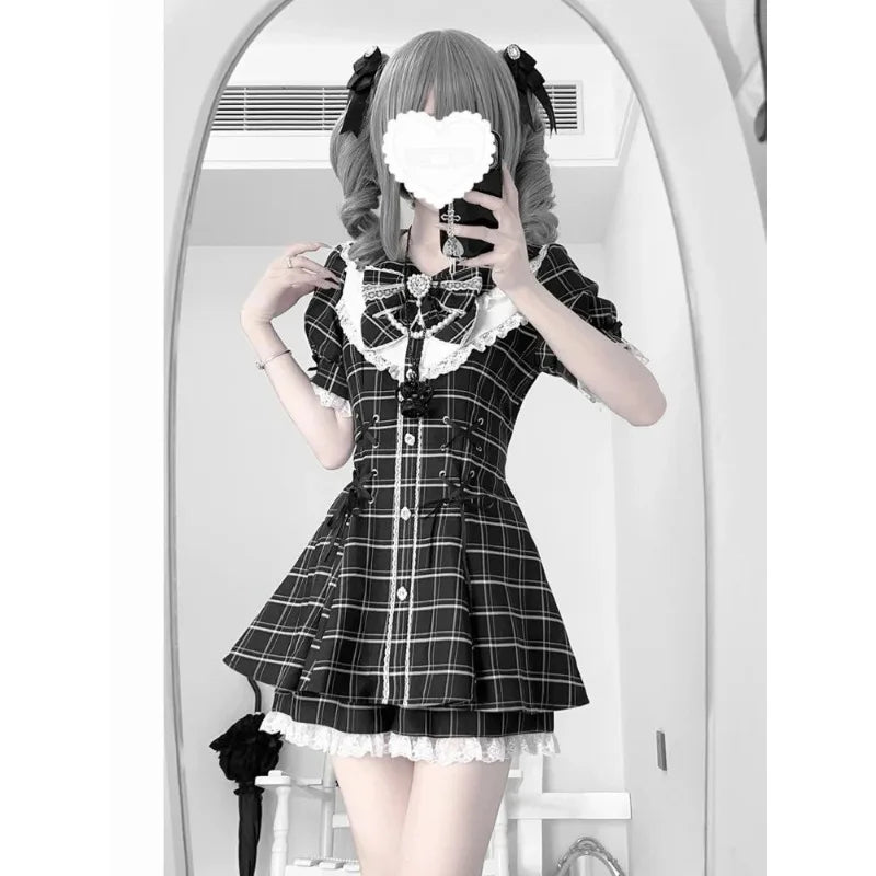 Y2k Aesthetic Lolita Style Bow Dress Shorts Set