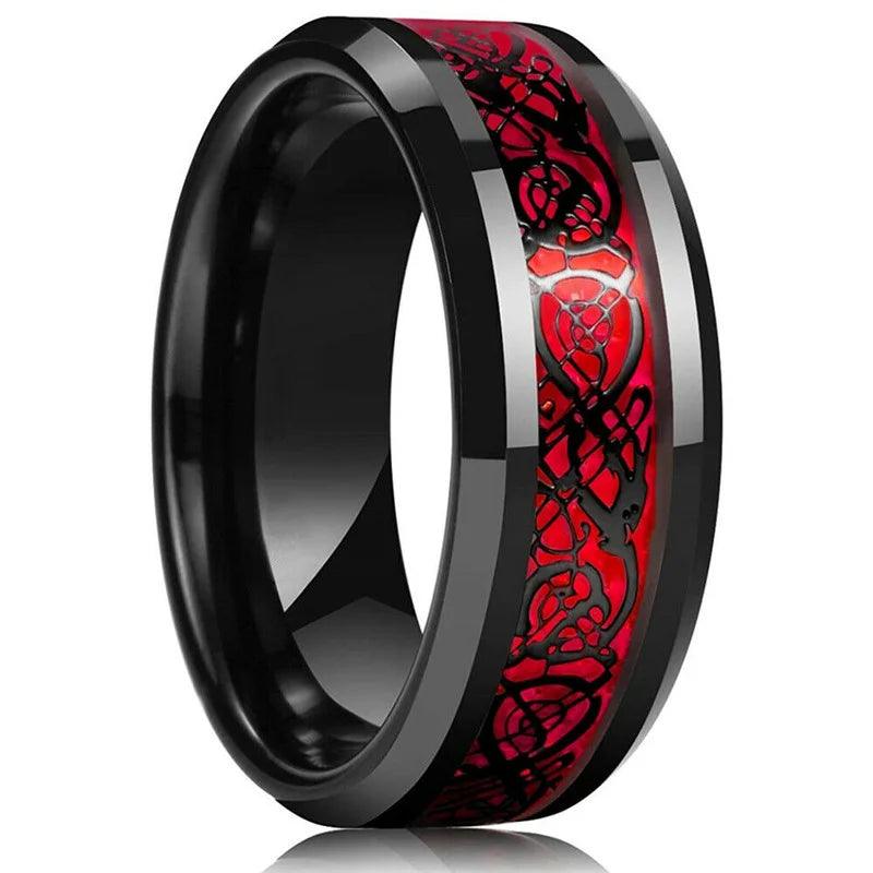 10 Colors 8mm Men's Stainless Steel Celtic Dragon Ring Inlay Red Green Black Carbon Fiber ring Wedding Band Jewelry Size 6-13 - IM PERKY Boutique