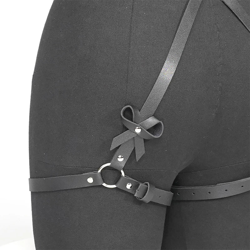 Sexy Crotchless Lingerie Women Leather Leg Harness Garter Belt