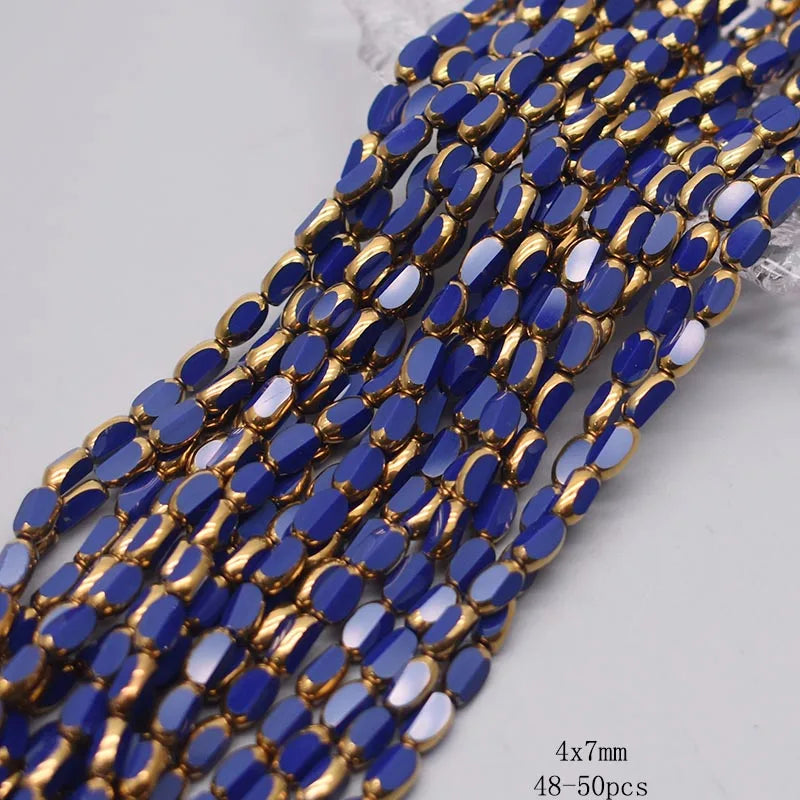 4x7mm 50pcs/lot Briolette Oval Glass Beads Plating Gold Color Crystal