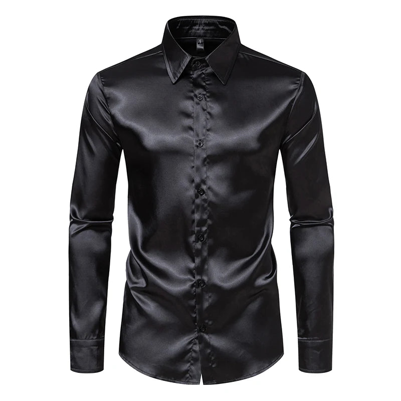 Men's Black Satin Luxury Dress Shirts