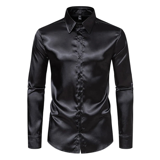 Men's Black Satin Luxury Dress Shirts