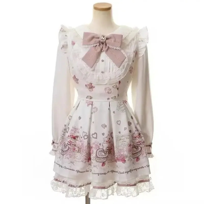 Y2k Aesthetic Lolita Style Bow Dress Shorts Set