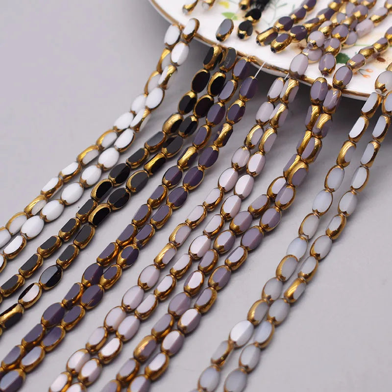 4x7mm 50pcs/lot Briolette Oval Glass Beads Plating Gold Color Crystal