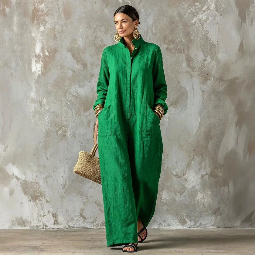 Women's Spring Autumn Long Sleeved Jumpsuit With Pockets