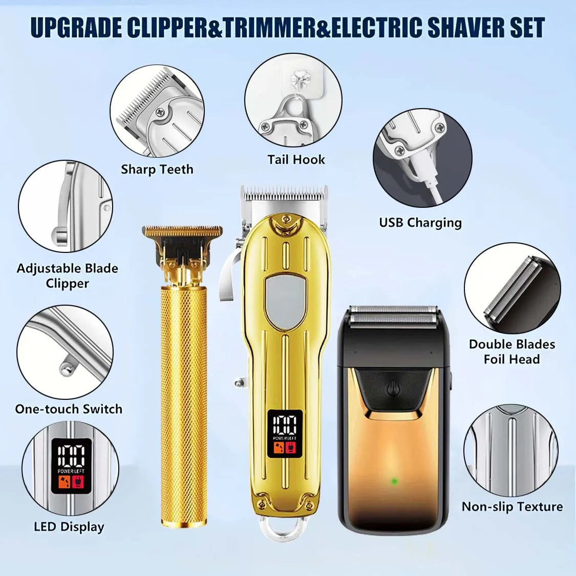 Professional Hair Rechargeable Barber Clippers Haircut Kit