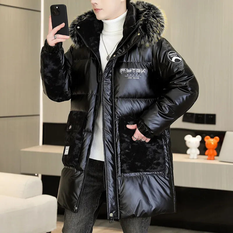 Fashion Men's Mid-Length Warm Hooded Cotton-Padded